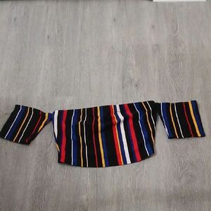 K Glam  Striped Off-Shoulder Crop Top Sz 1XL NWOT